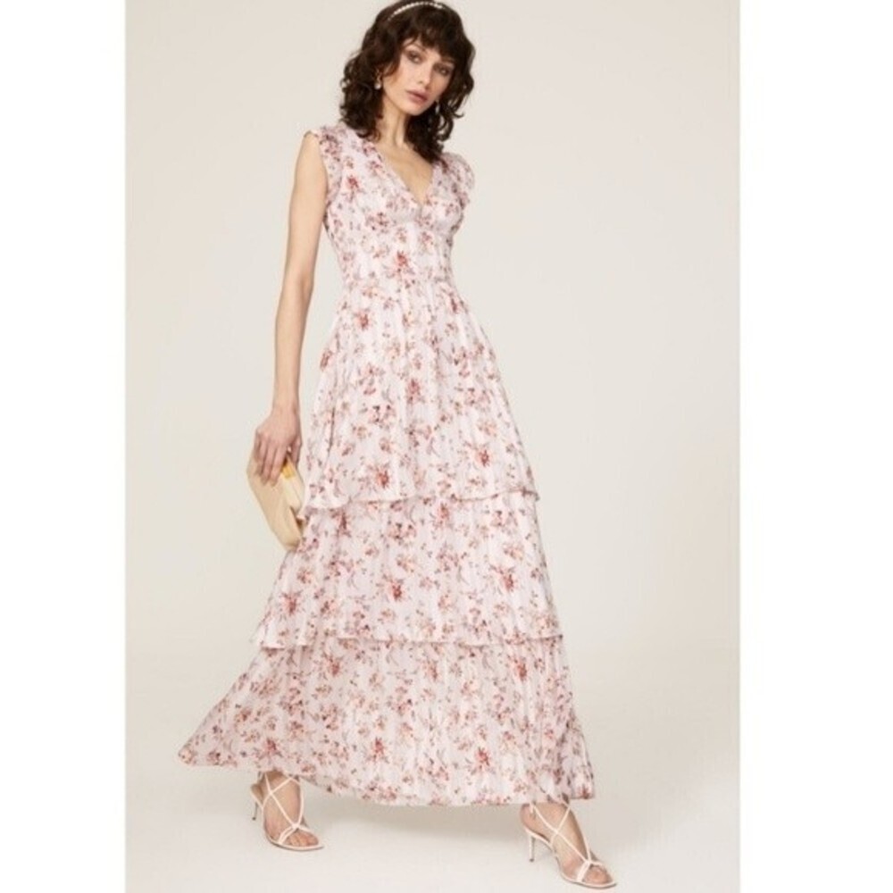 NWT Rachel Rachel Roy Womens lilac floral print metallic tiered maxi dress Sz 0